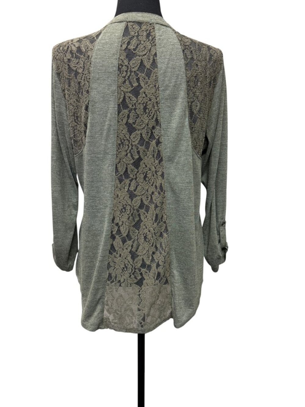 Maurices XL Sage Green Lace Back Button Front Blouse Boho Roll Tab Top - Picture 5 of 9